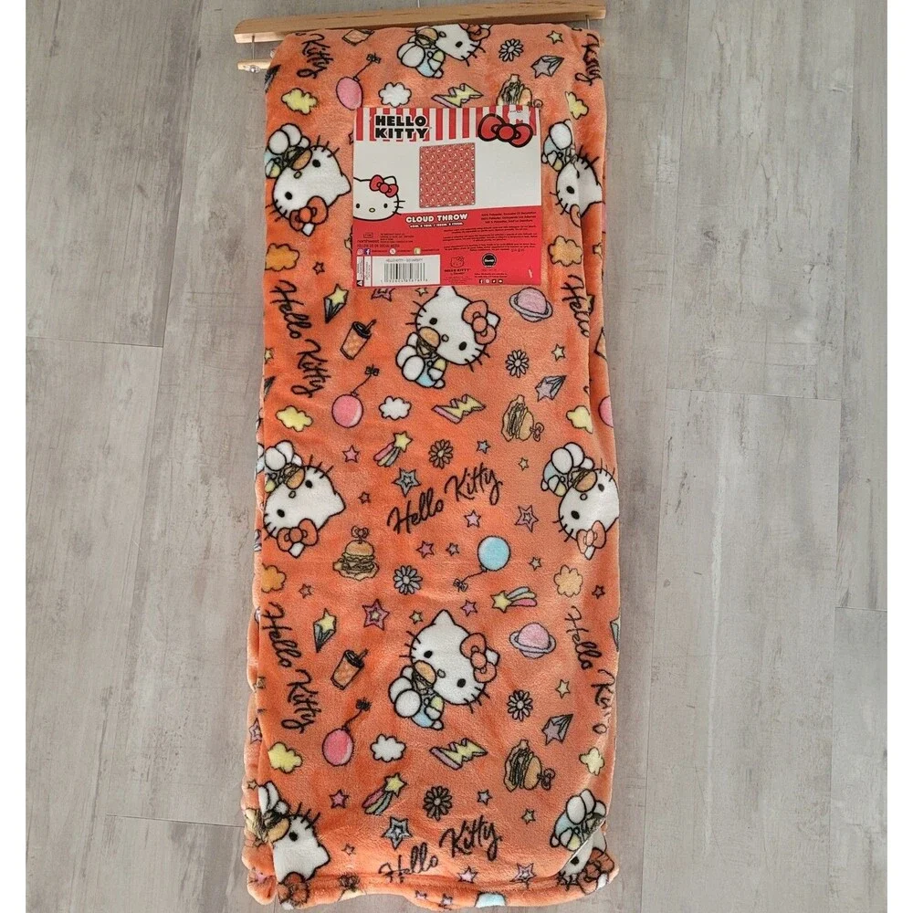 Hello Kitty Cloud Hamburger Soft Throw Orange Blanket 60